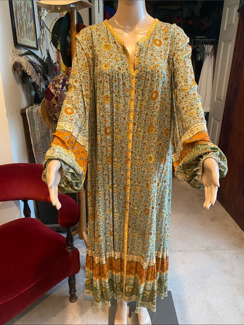 Spell Yellow Rose Lady Untamed Button Down Midi Dress - Picture 10 of 12